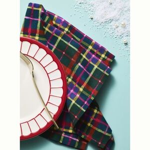 Set/4 NWT Anthropologie Tartan Dinner Napkins - Green Multi